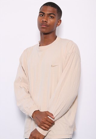 VINTAGE NIKE LOGO LONG SLEEVE T-SHIRT BEIGE