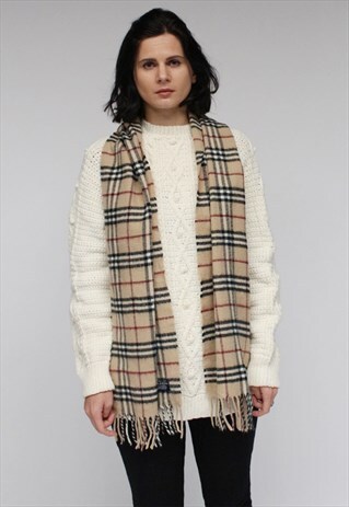 VINTAGE LAMBSWOOL CHECKED SCARF BEIGE-AS25