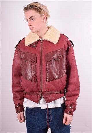 MENS VINTAGE SHERPA JACKET XL RED 90'S
