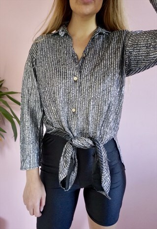 VINTAGE SILVER METALLIC BLOUSE SIZE SMALL