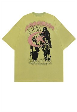 Western print t-shirt Arabic tee grunge movie top in green