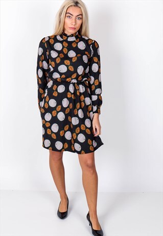 PATTERNED RUFFLE NECK DRESS ACD4