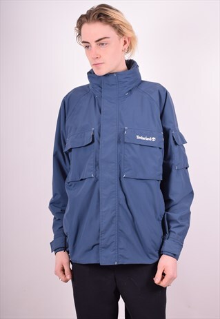 TIMBERLAND MENS VINTAGE WINDBREAKER JACKET MEDIUM BLUE 90S