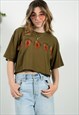 Reworked 90s Crop Top Green Feather Patches Size L
