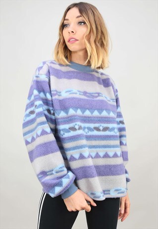 VINTAGE 90S OVERSIZED PATTERNED FLEECE PULL OVER SWEATER