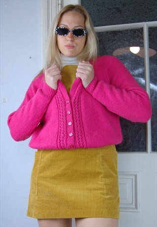 VINTAGE BRIGHT PINK KNITTED SOFT FESTIVAL JUMPER JACKET