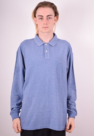FILA MENS VINTAGE POLO SHIRT LONG SLEEVE LARGE BLUE 90S
