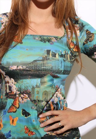 VINTAGE 1990'S 90'S PHOTO COLLAGE PRINT PSYCHEDELIC MAXI S-M
