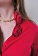 VINTAGE RED ITALIAN SEXY RUFFLED BLOUSE WITH ROSES 