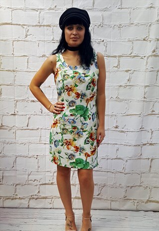 VINTAGE WHITE FLORAL SLEEVELESS DRESS