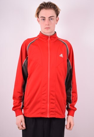 ADIDAS MENS VINTAGE TRACKSUIT TOP JACKET MEDIUM RED 90S