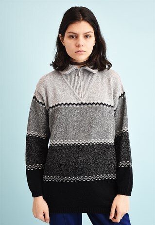 Y2K MONOCHROME STRIPED JAZZY KNIT JUMPER