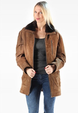 SUEDE SHEARLING COAT SHEEPSKIN WINTER JACKET