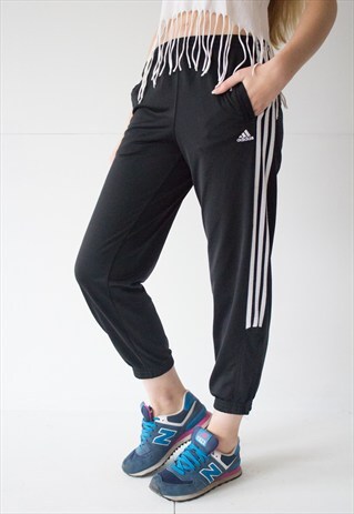 VINTAGE RETRO BLACK ADIDAS SPORT TROUSERS