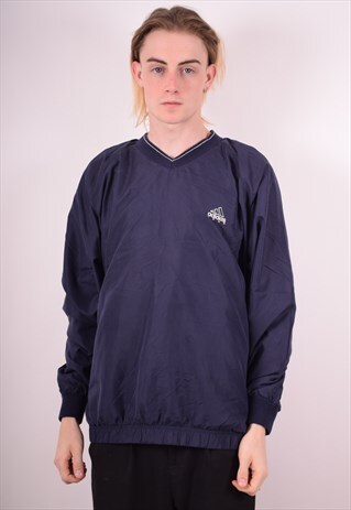 ADIDAS MENS VINTAGE PULLOVER TRACKSUIT TOP XXL NAVY BLUE 90S