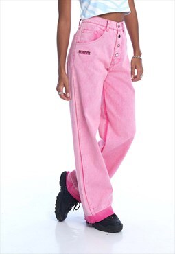 90's Inspired Baggy BoyFriend Jeans in Stone Wash Pink Denim