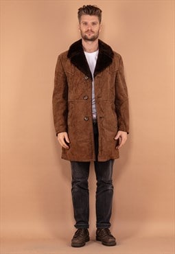 Vintage 70's Men Sheepskin Coat in Brown