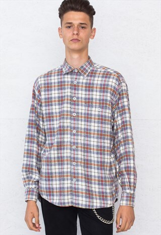 VINTAGE BLUE LAGRIFFE LONG SLEEVE CHECKERED FLANNEL SHIRT