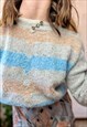 70'S VINTAGE BLUE AND ORANGE STRIP KNIT PULLOVER
