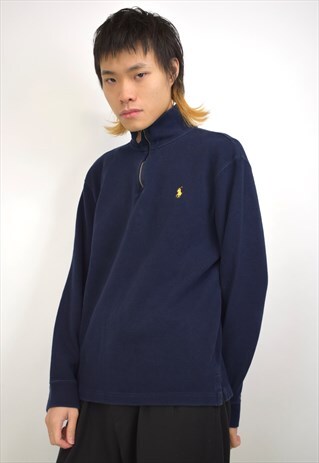 VINTAGE 90S POLO RALPH LAUREN NAVY 3/4 ZIP JUMPER