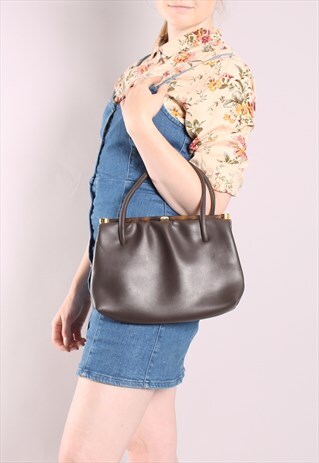 VINTAGE 60S BROWN FAUX LEATHER SLOUCHY HANDBAG