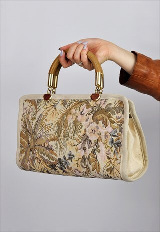 VINTAGE CREAM PATTERNED TAPESTRY SHOULDER BAG
