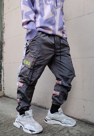 STRAIGHT FIT BEAM ADJUSTABLE WINDBREAKER JOGGERS CARGO PANTS