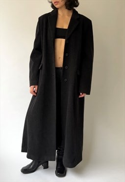 Vintage Minimalist Grey Maxi Wool Coat