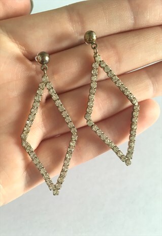 WOMENS VINTAGE 90S EARRINGS SILVER TONE GEM DANGLY EARRINGS