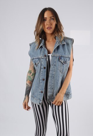 VINTAGE DENIM WAISTCOAT JACKET OVERSIZED FITTED 14 (CD1L)