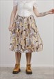 Vintage 90s Artsy Pleated High Waisted Midi Women Skirt L