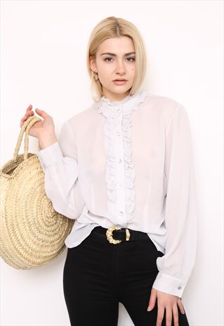 VINTAGE 90S OFF WHITE RUFFLE SHIRT