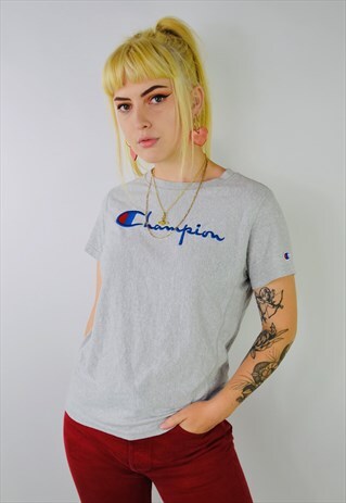 CHAMPION EMBROIDERED GREY T SHIRT