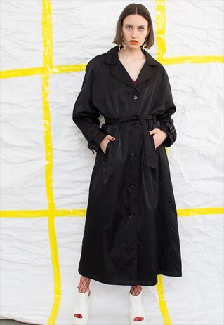 VINTAGE BLACK MAXI TRENCH COAT