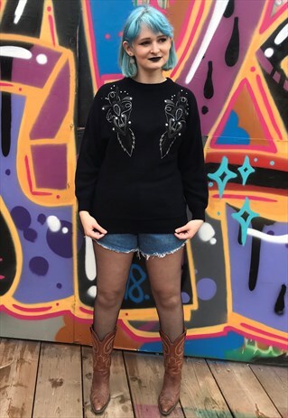 VINTAGE BLACK EMBELLISHED JUMPER - SIZE 12