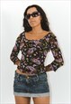 VINTAGE 3/4 SLEEVES FLORAL CROP TOP