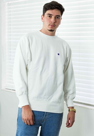 VINTAGE CHAMPION SWEATSHIRT REVERSE WEAVE WHITE LOGO L 22.2