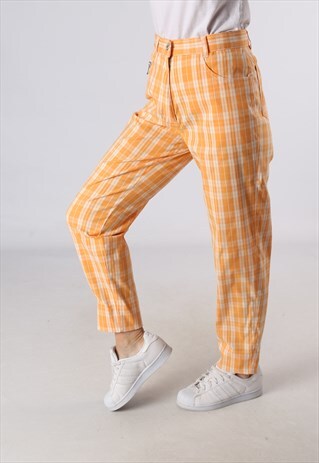 VINTAGE HIGH WAISTED TROUSERS TARTAN CHECKED UK 10 (GA5X)