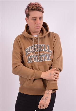 RUSSELL ATHLETIC MENS VINTAGE HOODIE JUMPER XL BROWN 90S