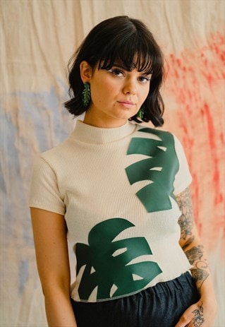 CREAM RIBBED MONSTERA LEAF TOP