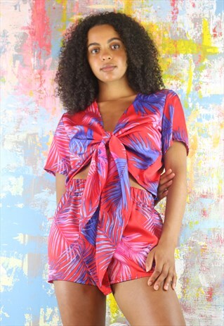 SHORTS & WRAP TOP CO-ORDINATE PURPLE & RED BOTANICS