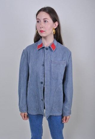 80S JEANS WORK JACKET, VINTAGE COTTON MILITARY BLAZER