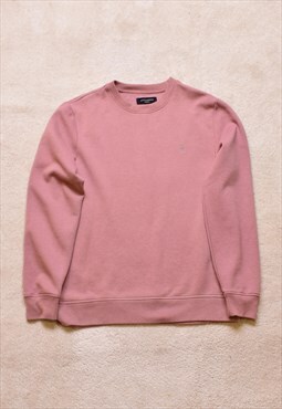 AllSaints Raven Crew Pink/Buff Logo Embroidered Sweater