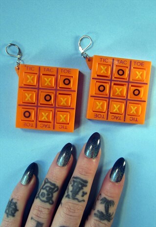 NEON ORANGE TIC TAC TOE KITSCH FESTIVAL EARRINGS