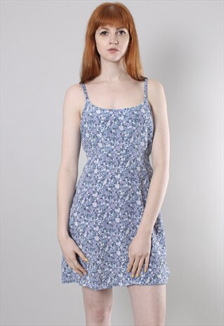 VINTAGE 90S FLORAL PATTERNED STRAPPY TIE BACK MINI DRESS