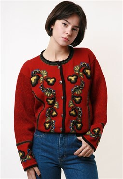 80s Vintage Handknitted Embroidered Flowers Jumper 2092