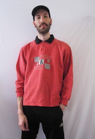 VINTAGE KITSCH PINK SALMON SWEATSHIRT FLOWERS