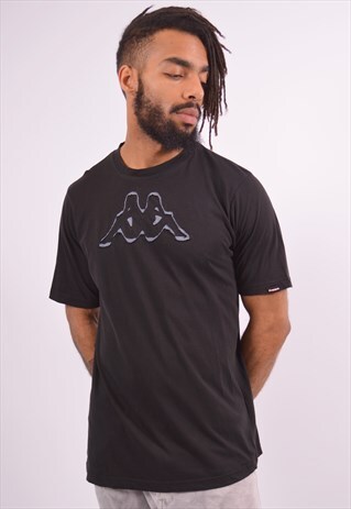 KAPPA MENS VINTAGE T-SHIRT TOP LARGE BLACK 90S