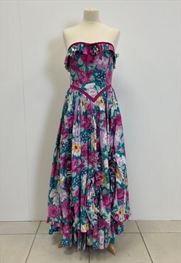Vintage Laura Ashley Strapless Floral Dress