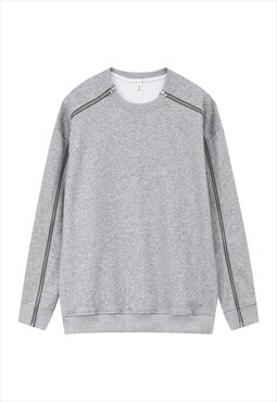 Extreme zippers sweatshirt utility pullover grunge top grey